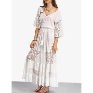 Shein Belle Sleeve V-Neck Lace Maxi Dress XXL